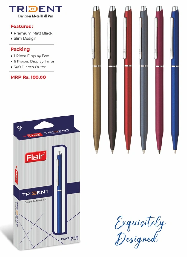 Flair TRIDENT Platinum Series Designer Metal Ball Pen - Assorted, Blue