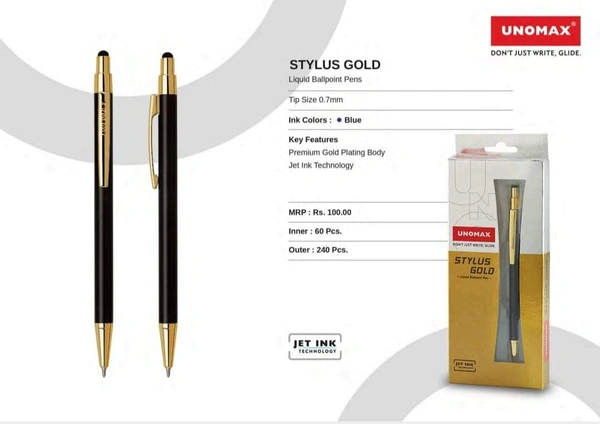 UNOMAX STYLUS Gold Metal Ball Point Pen - Onyx Black, Blue