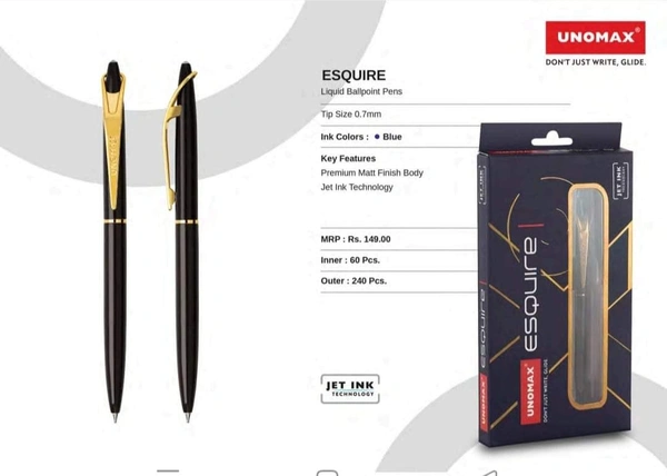 Unomax Esquire Premium Metal Body Ball Point Pen - Matt Black, Blue
