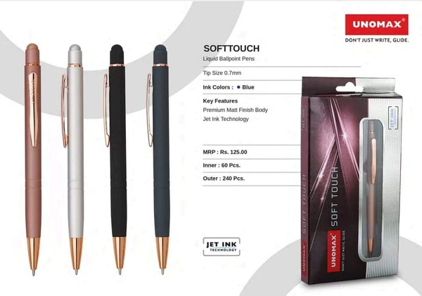 Unomax Soft Touch Stylus Premium Metal Body Ball Point Pen - Charcoal Black, Blue