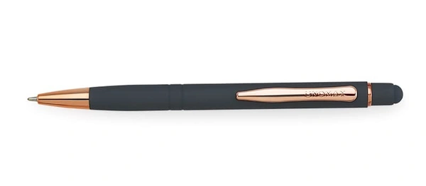 Unomax Soft Touch Stylus Premium Metal Body Ball Point Pen - Charcoal Black, Blue