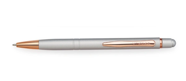 Unomax Soft Touch Stylus Premium Metal Body Ball Point Pen - Royal Silver, Blue