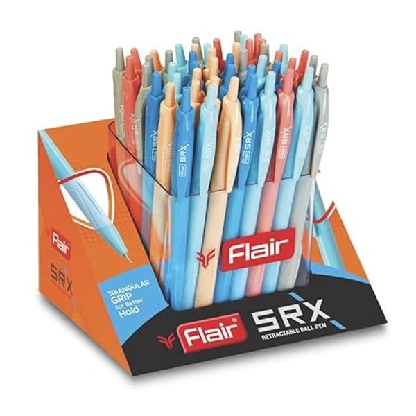 Flair Srx Retractable Ball Pen | Tip Size 0.7 mm - Assorted, Pack of 50 Pic. (Blue 40, Black 10.)