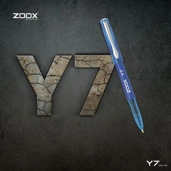 Zoox Y7 Ball Pen | Sturdy Body With Elegant Metal Clip | Dotted Texture - Blue