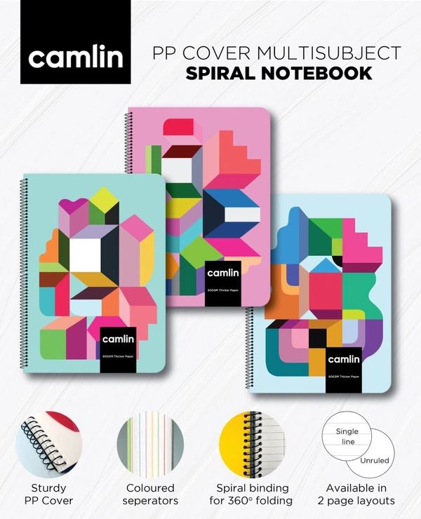 Camlin PP Cover A4 Spiral Lined 6 Subject Notebook - Rulled (6 Subject), 400 Pages
