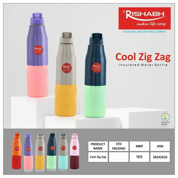 Rishab Cool Zig Zag Insulated Water Bottle - 750ml Approx, Assorted