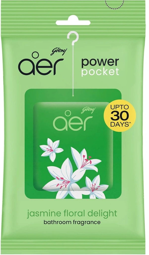 Godrej aer Power Pocket Bathroom Freshener Gel Jasmine Floral Delight (10G) | Lasts Up To 30 Days | Germ Protection