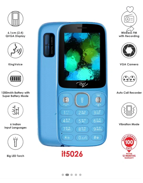 itel it5026 Keypad Mobile.        Features ; Operating System, ThreadX. Processor Name, Spreadtrum. Cellular technology ; Power (mAH), 1200 mAh. composition, Lithium Ion. Standby - Picton Blue