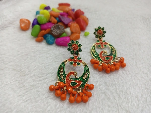 Peacock Earring Smer1 - Orange Green