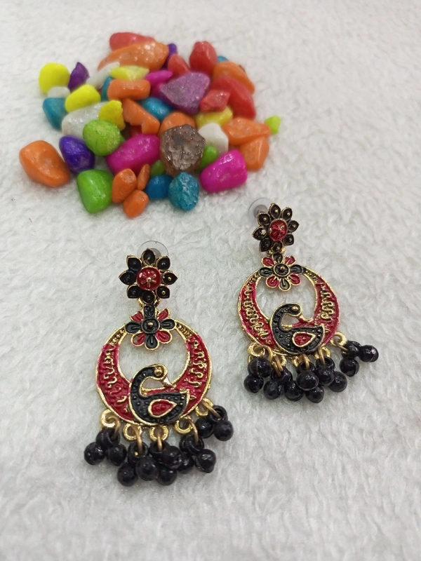 Peacock Earring Smer1 - red Black