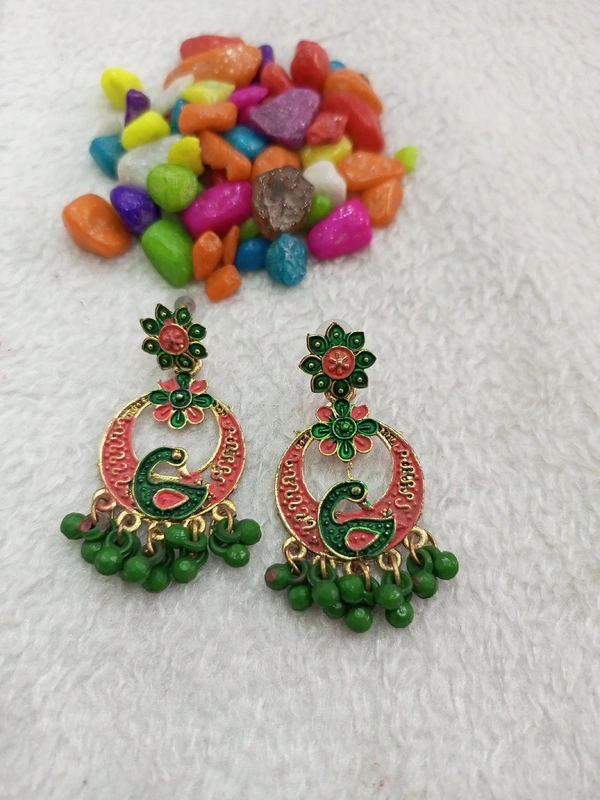 Peacock Earring Smer1 - peach Green