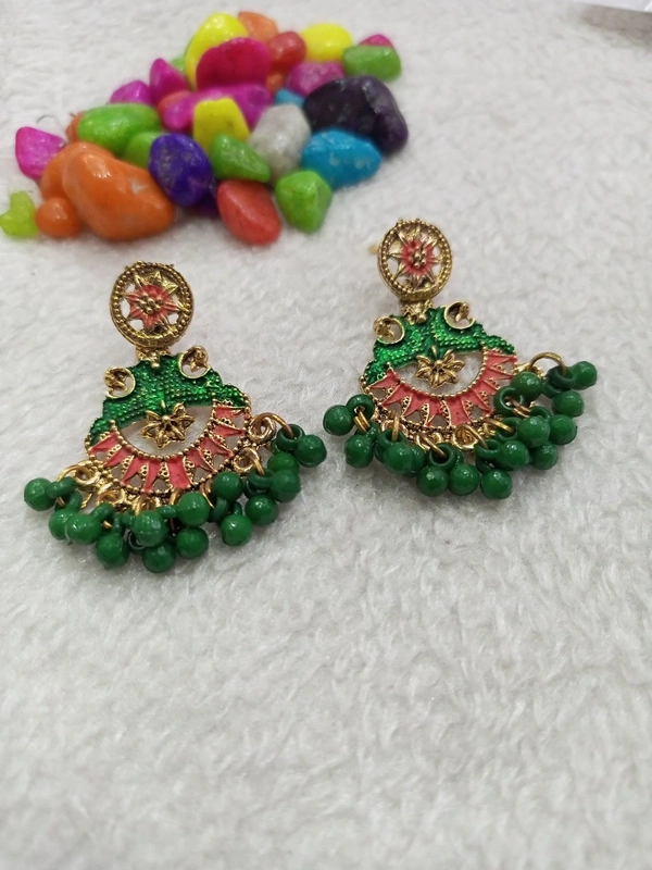 Peacock Matt Small Earring Smer4 - Green