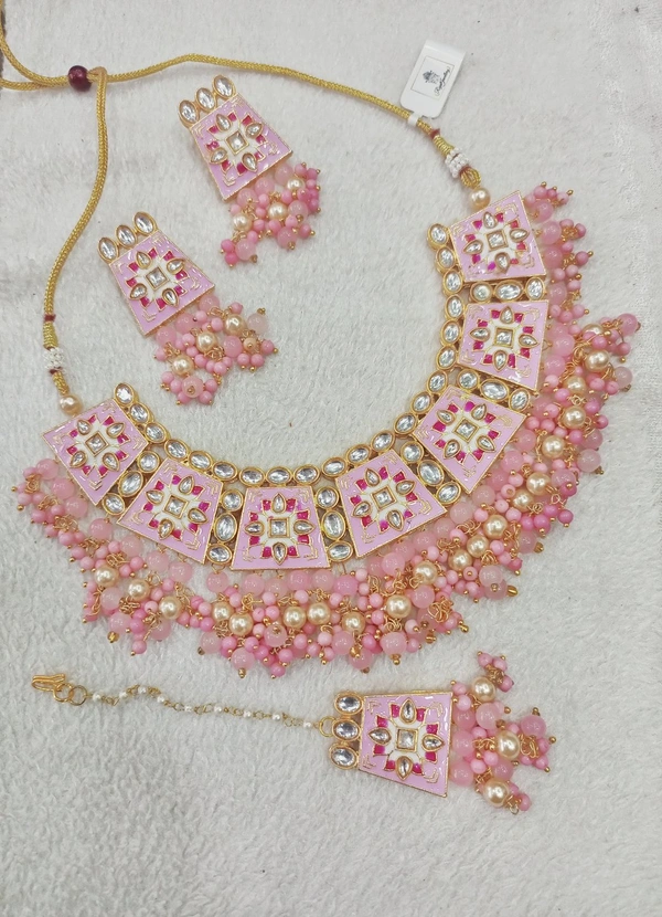 Meenakari Choker Set With Tikka  - Pista