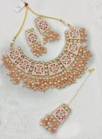 Meenakari Choker Set With Tikka  - Pista
