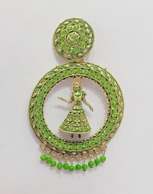Dancing Girl Ethnic Earrings  - Green