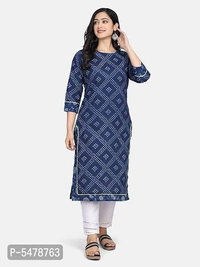 Alluring Navy Blue Cotton Hand Block Printed Straight Kurta For Women - Navy Blue, S