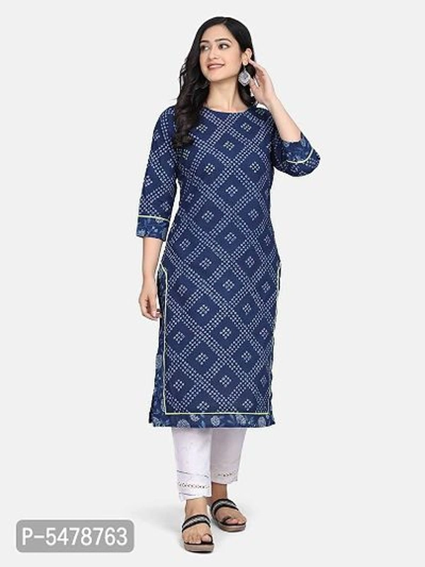Alluring Navy Blue Cotton Hand Block Printed Straight Kurta For Women - Navy Blue, S