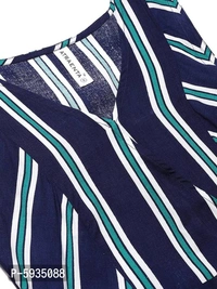 Elegant Navy Blue Rayon Striped Dress For Women - Navy Blue, M (36 inches)
