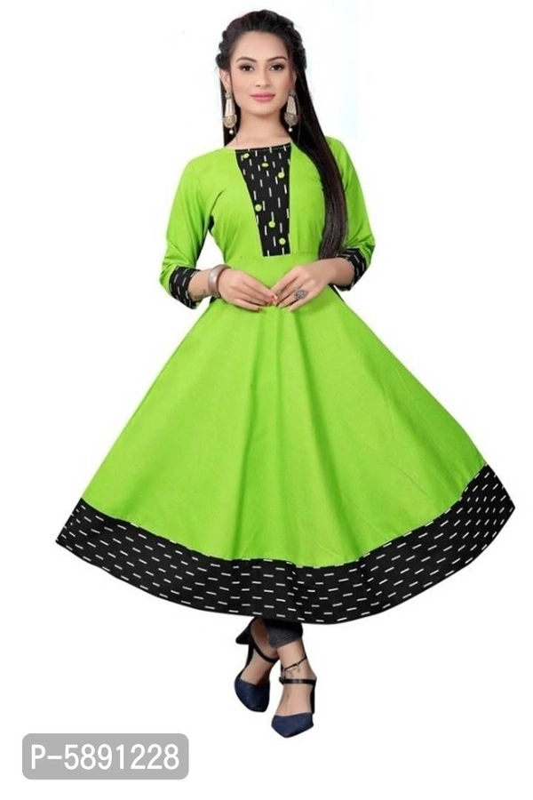 Stylish Cotton Solid 3/4 Sleeves Round Neck Kurta For Women - Green, Xl