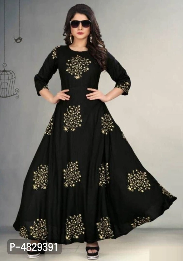 Women's Printed Stylish Ethnic Gown - Black, L