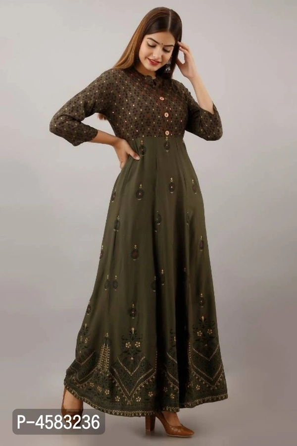 Beautiful Rayon Stitched Ethnic Gown  - Green, 2XL