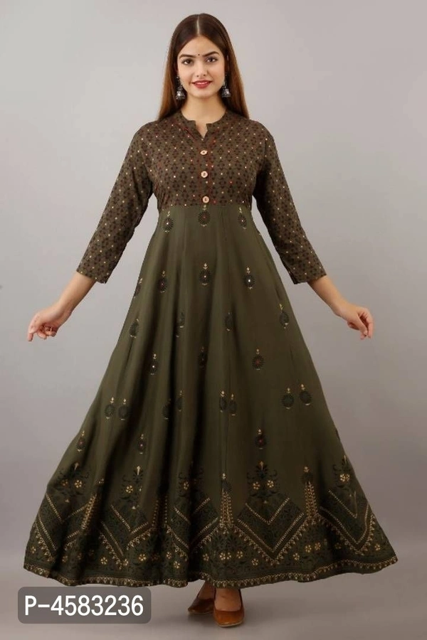 Beautiful Rayon Stitched Ethnic Gown  - Green, 2XL