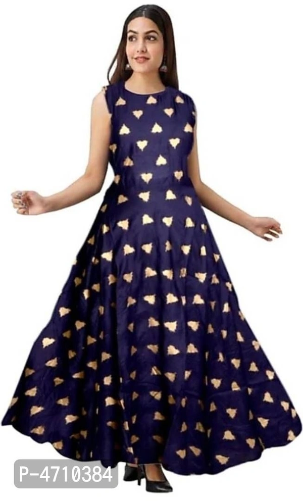 Alluring Navy Blue Rayon Printed Gown  - L