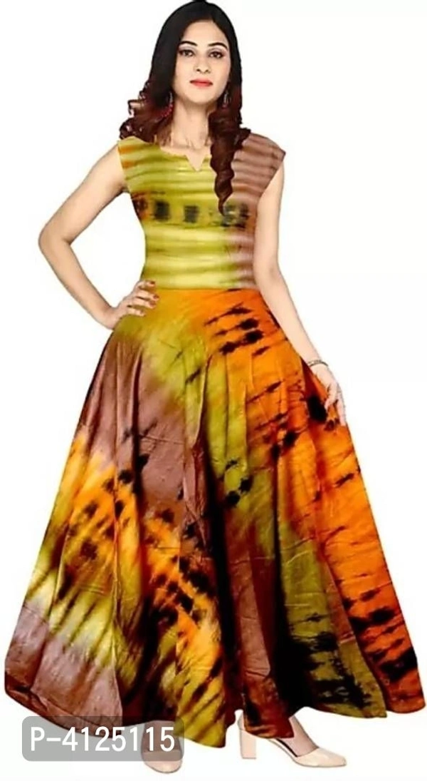 Women's Printed Rayon Ethnic Gown - L