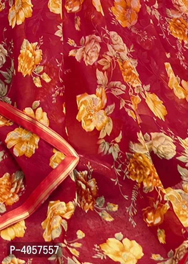 Red Colour Chiffon Casual Wear Printed Saree With Blouse Piece - Red, Saree Length: 5.3 (in metres) || Blouse Length: 0.8 (in metres)
