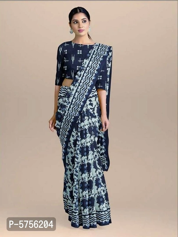 Jaipuri Printed Cotton Mulmul Saree With Blouse Piece - Multicoloured, Saree Length: 5.5 (in metres) || Blouse Length: 0.9 (in metres)