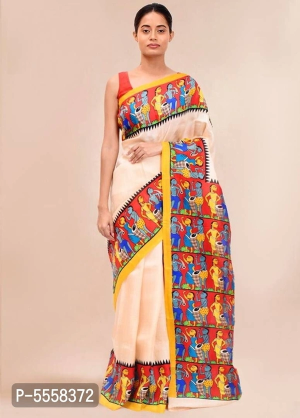 Beautiful Poly Crepe Printed Saree with Blouse piece - Multicoloured, Saree Length: 5.5 (in metres) || Blouse Length: 0.9 (in metres)