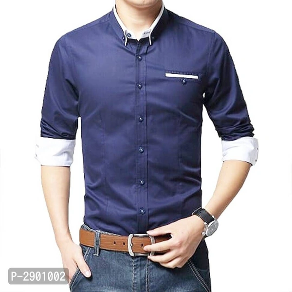 Men's Blue Cotton Regular Fit Casual Shirt - Blue, XS