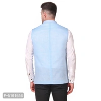 Stylish Cotton Blue Solid Ethnic Waistcoat For Men - Blue, 2XL