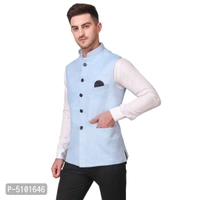 Stylish Cotton Blue Solid Ethnic Waistcoat For Men - Blue, 2XL