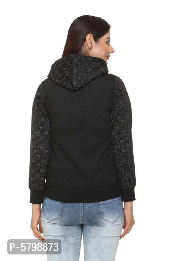 Women Fleece Printed Sweatshirt - Black, S-36
