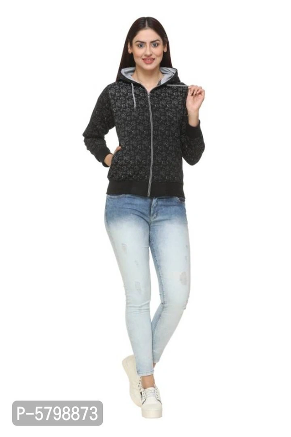 Women Fleece Printed Sweatshirt - Black, M-38