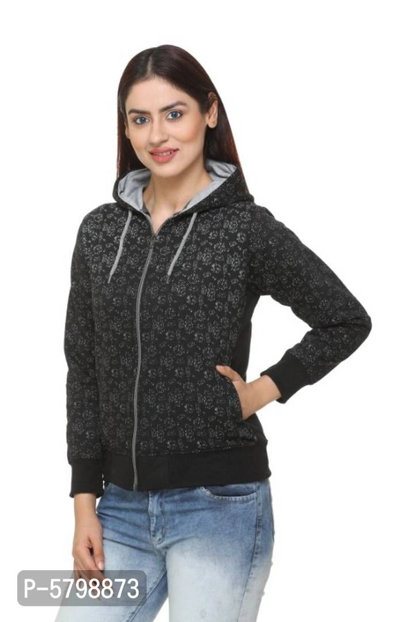 Women Fleece Printed Sweatshirt - Black, M-38