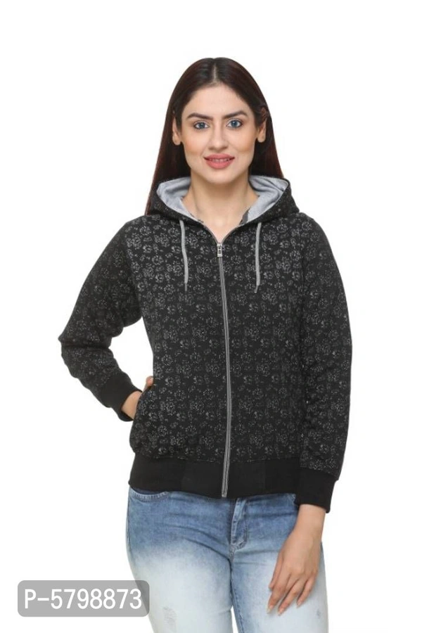 Women Fleece Printed Sweatshirt - Black, M-38