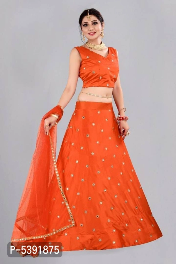 ORANGE SATIN SILK LEHENGA CHOLI - Lehenga Length: 46 Inch || Choli Size: 0.80 Mtr || Dupatta Length: 2.4 mtr ||, Orange