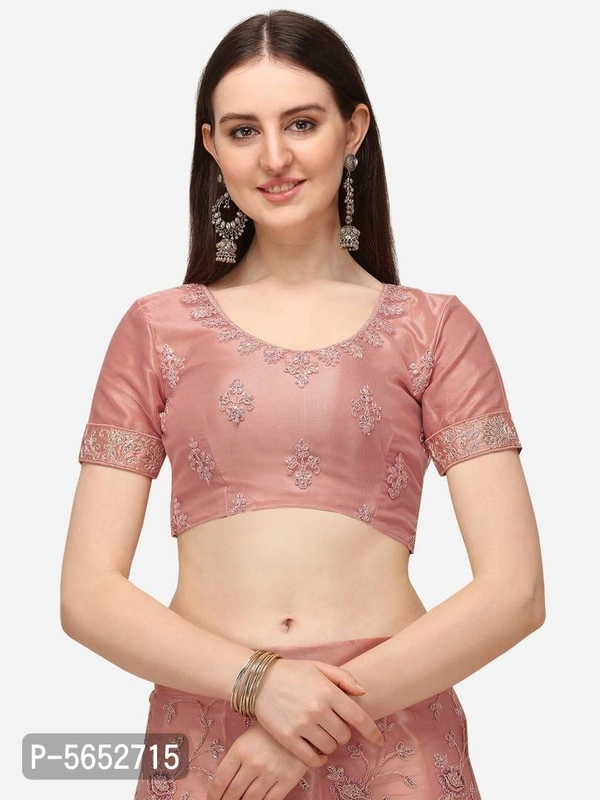 Peach Net Designer Embroidery With Silver Sequence Lehenga & Choli (Semi-Stitched) - Waist: 30.0 - 44.0 (in inches) || Bust: 34.0 - 42.0 (in inches) , Peach