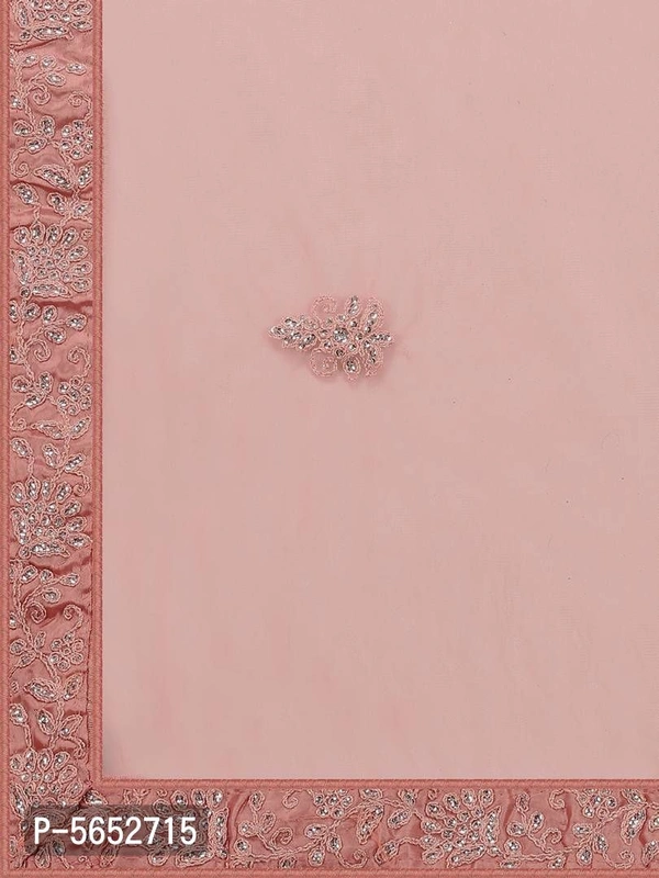 Peach Net Designer Embroidery With Silver Sequence Lehenga & Choli (Semi-Stitched) - Waist: 30.0 - 44.0 (in inches) || Bust: 34.0 - 42.0 (in inches) , Peach