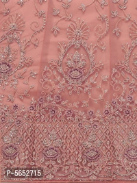 Peach Net Designer Embroidery With Silver Sequence Lehenga & Choli (Semi-Stitched) - Waist: 30.0 - 44.0 (in inches) || Bust: 34.0 - 42.0 (in inches) , Peach