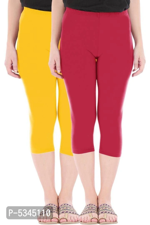 Stylish Cotton Blend Yellow & Maroon Solid Skinny Fit 3/4 Capris Leggings for Women ( Pack Of 2 ) - Multicoloured, XL