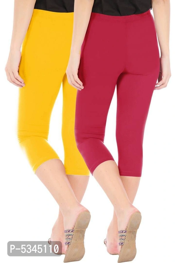 Stylish Cotton Blend Yellow & Maroon Solid Skinny Fit 3/4 Capris Leggings for Women ( Pack Of 2 ) - Multicoloured, XL