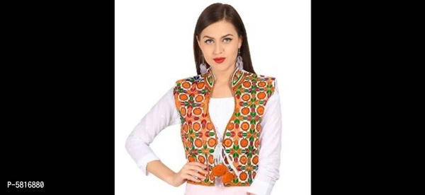 Stylish Cotton Sleeveless Ethnic Jacket For Women - Multicoloured, L