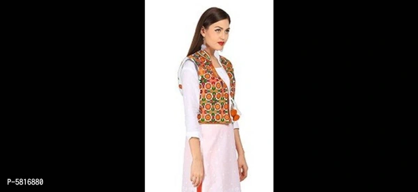 Stylish Cotton Sleeveless Ethnic Jacket For Women - Multicoloured, L