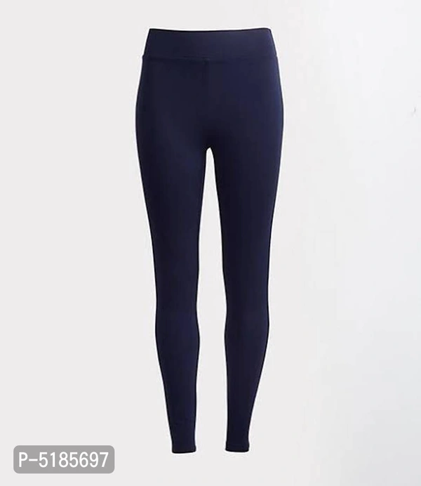 Premium Quality Cotton Lycra 4-way V-Cut Leggings with Elastic+Dori (Naada) at waist -   Navy Blue, M