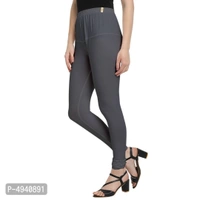  Women's Grey Cotton Lycra Solid Leggings - Grey, L