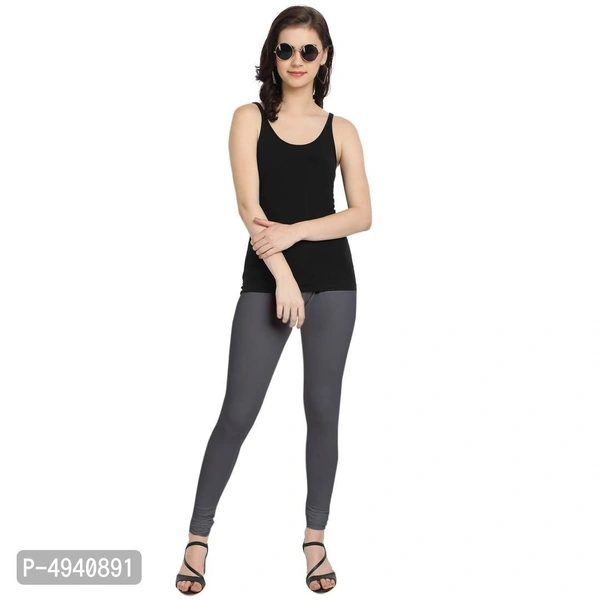  Women's Grey Cotton Lycra Solid Leggings - Grey, L