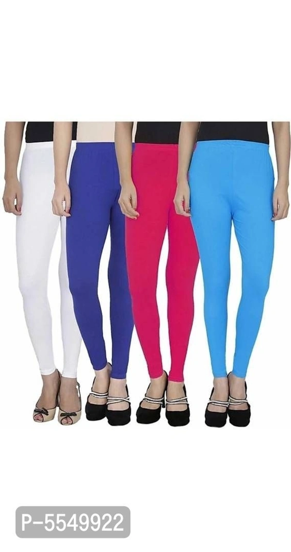 Premium Cotton Leggings Pack of 4 (White, Blue, Pink, Sky Blue) - Multicoloured, L